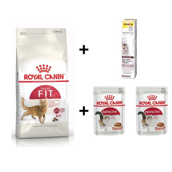 Royal Canin Fit 32  Kuru Kedi Maması 4 Kg + 2 Adet RC Yaş Mama 85 gr + 20 gr GimCat Malt ürün görseli 1