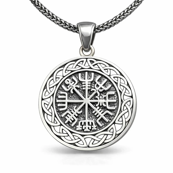 Gümüş Viking Pusula Erkek Kolye SL10789 - Resim 6