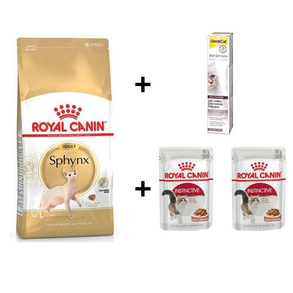 Royal Canin Sphynx Yetişkin Kedi Maması 2 kg + 2 Adet RC Yaş Mama 85 gr + 20 gr GimCat Malt ürün görseli 1