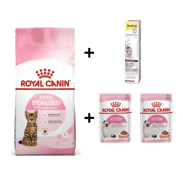 Royal Canin Kitten Kısırlaştırılmış Yavru Kedi Maması 2 Kg + 2 Adet RC Yaş Mama 85 gr + 20 gr GimCat Malt ürün görseli 1