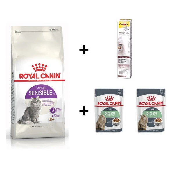 Royal Canin Sensible 33 Kuru Kedi Maması 2 kg + 2 Adet RC Yaş Mama 85 gr + 20 gr GimCat Malt ürün görseli 1