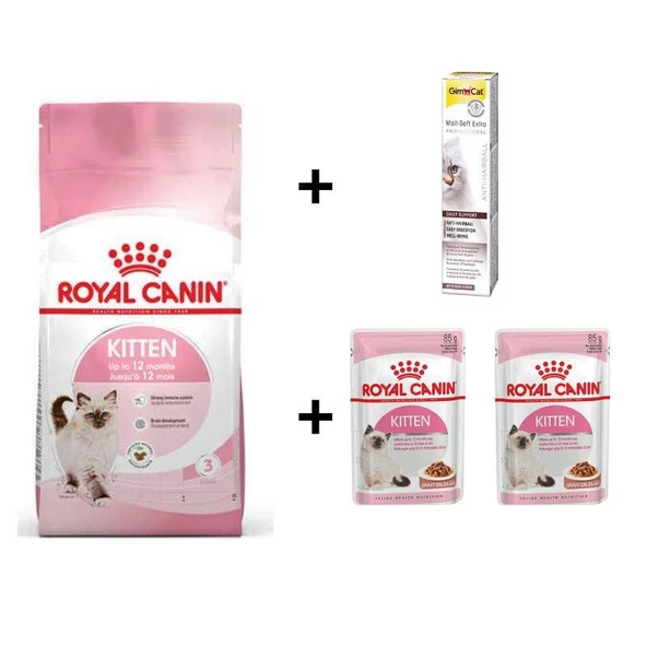 Royal Canin Kitten Yavru Kuru Kedi Maması 2 Kg + 2 Adet RC Yaş Mama 85 gr + 20 gr GimCat Malt ürün görseli 1