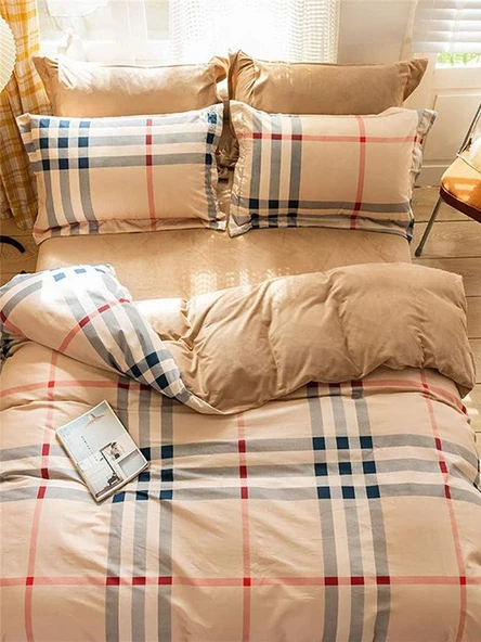Beige Nevresim Takımı %100 Pamuk Çarşafı Lastikli ürün görseli 1