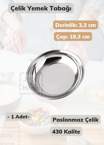 Çelik Yemek Tabağı 19,3 cm Paslanmaz Çelik Tabak ürün görseli 1