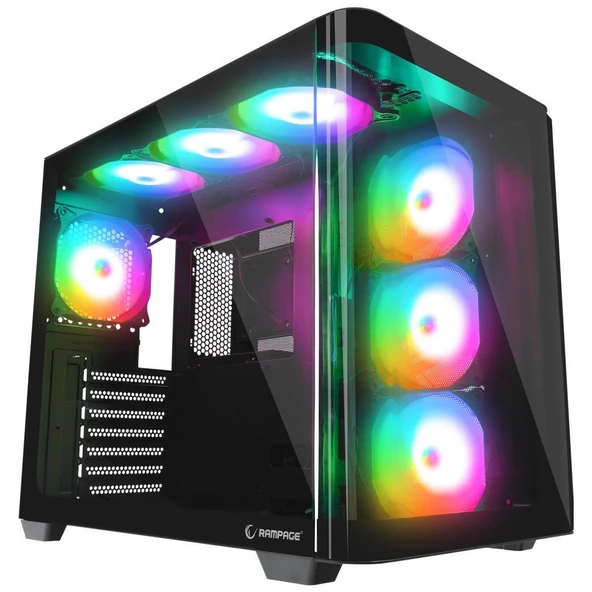 Rampage LOOPY PLUS Siyah 7*12cm ARGB Fan 950W 80 Plus Standart Temperli Cam Kumandalı ATX Mid-T Gaming Oyuncu Kasası ürün görseli 1