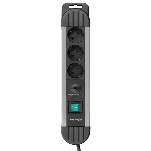 S-LINK Swapp SPGKS03 1.5m 3G1.5mm2 900 Joule 3-lü Akım Kor. Gri Priz Çoklayıcı ürün görseli 1