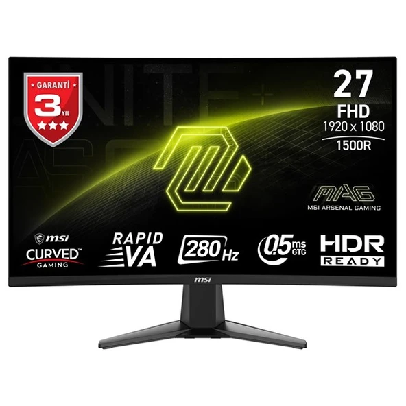 MSI 27" VA MAG 276CXF 0.5MS 280HZ HDMI-DP KAVISLI GAMING MONİTÖR 1920X1080 ürün görseli 1