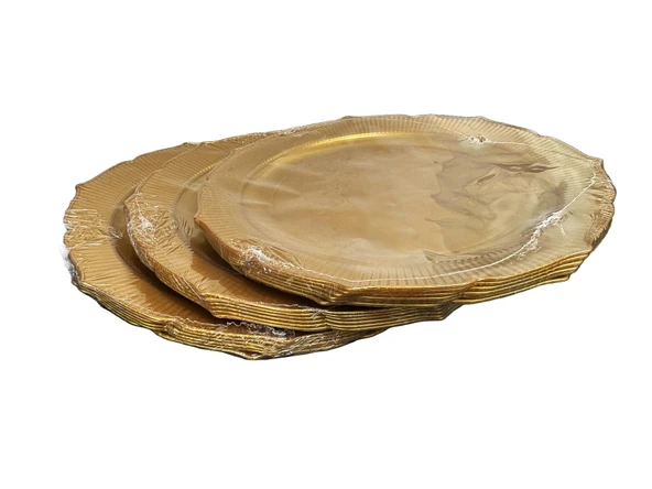 Omeyva Davet Parti Sunum Doğum Günü Altın Renkli Sert Plastik Mika Tabak - 22 Cm. -6 Adetlik 3 Paket ürün görseli 1