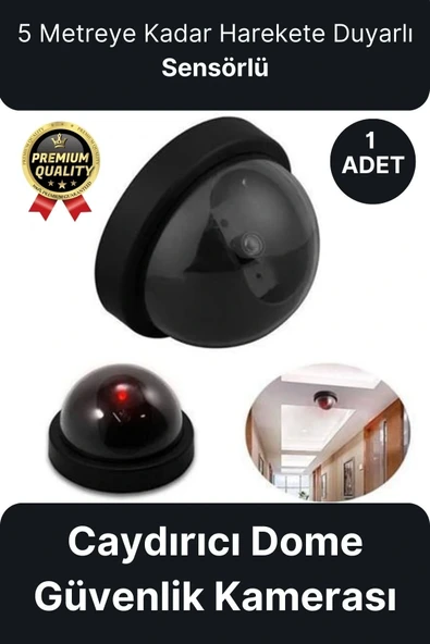 Deluxe 5 Metre Harekete Duyarlı Pilli Yanıp Sönen Kırmızı Işıklı Caydırıcı Dome Güvenlik Kamerası ürün görseli 1