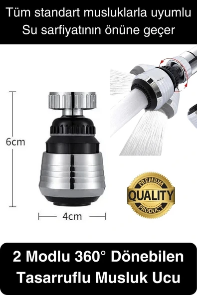 Premium 2 Modlu 360° Dönebilen Perlatör Başlığı Mutfak Lavabo Su Tasarrufu Musluk Ucu Şık Tasarım ürün görseli 1