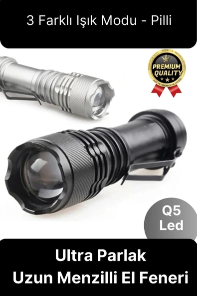 3 Fonksiyonlu Q5 Led Ultra Parlak Uzun Menzilli Pilli Yüksek Işık Gücüyle Acil Durum Kamp El Feneri ürün görseli 1