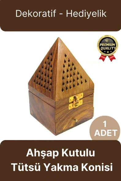 Özel Tasarım Dekoratif Hediyelik Piramit Şekli El Yapımı Ahşap Kutulu Tütsü Yakma Konisi ürün görseli 1