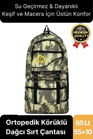 65 Lt Ortopedik Dayanıklı Büyük Boy Çok Gözlü Su Geçirmez Körüklü Kamp Trekking Outdoor Sırt Çantası ürün görseli 1