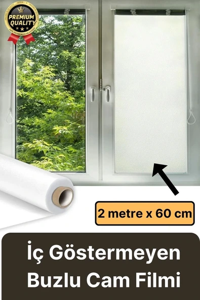Premium UV Engelleyici İçeriyi Göstermeyen Yapışkan İz Bırakmaz Ofis Ev Buzlu Cam Filmi 2 mt x 60 cm ürün görseli 1