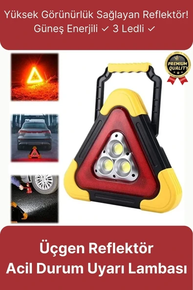 Premium Güneş Enerjili Güçlü Işık 3 Ledli Solar Üçgen Refluj Reflektör Acil Durum Uyarı Lambası ürün görseli 1