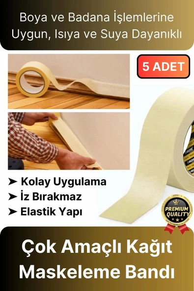 Çok Amaçlı Isıya Suya Dayanıklı Kolay Sökülebilen 25mt Krep Kağıt Maskeleme Boya Badana Bandı-5 Adet ürün görseli 1