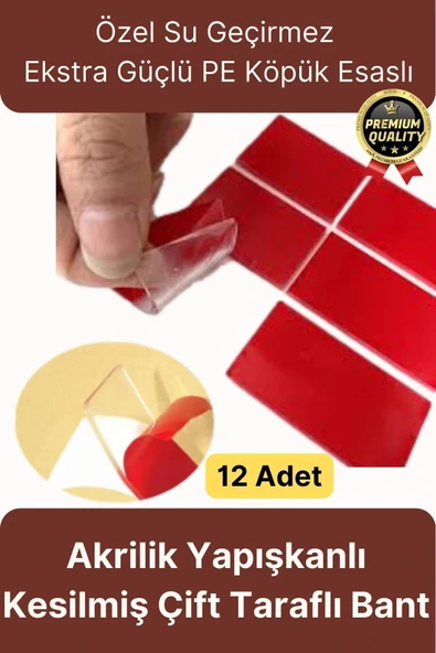 Çok Amaçlı Güçlü Su Geçirmez Hazır Kesilmiş Şeffaf 25x30mm PE Köpük Çift Taraflı Asma Bant-12 Adet ürün görseli 1