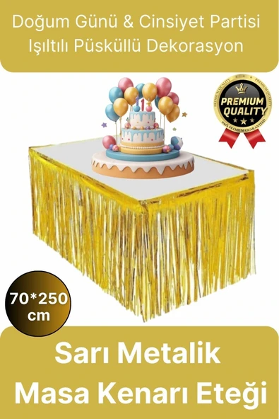 Premium Dekorasyon Püsküllü Işıltılı Doğum Günü Cinsiyet Partisi Sarı Masa Kenarı Eteği 70*250cm ürün görseli 1