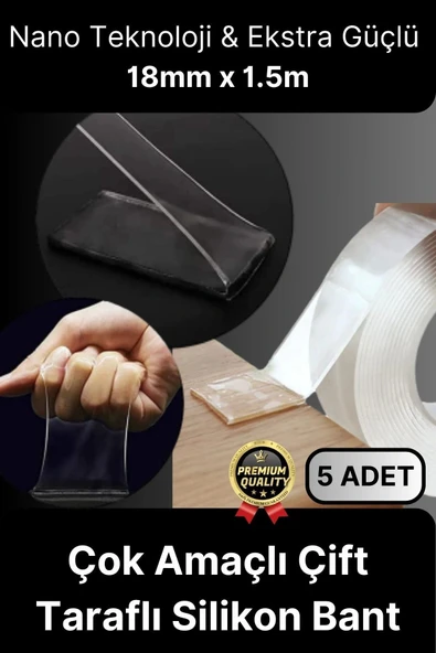 Çok Amaçlı İzolasyon Hava Su Sızdırmaz Çift Taraflı Silikon Şeffaf Nano Bant 18mm x 1.5m - 5 Adet ürün görseli 1