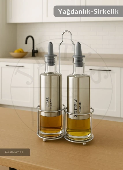 2’li Set Yağdanlık Takımı Paslanmaz Yağlık Sirkeli Çelik 300 ml ürün görseli 1