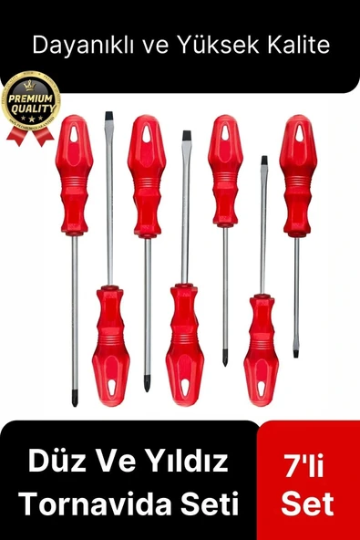 Üstün Kalite Dayanıklı Pratik Ergonomik Vidalama Tamir Tamirat Düz Ve Yıldız 7 Parça Tornavida Seti ürün görseli 1