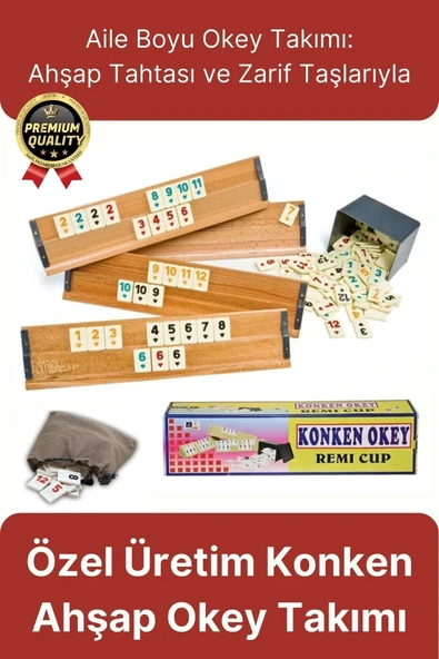 Premium Kaliteli Eğlence Hobi Çizilmeye Dayanıklı Silinebilir Büyük Boy Konken Ahşap Okey Takımı ürün görseli 1