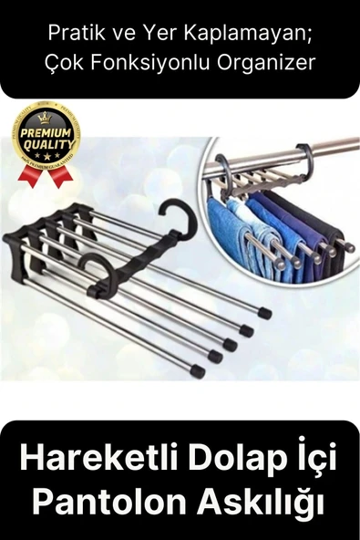 Çok Fonksiyonlu Organizer Katlanabilir Kumaş Kot Eşarp Hareketli Dolap İçi Pantolon Askılığı 5 In 1 ürün görseli 1