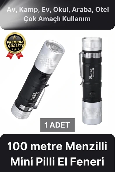 Çok Amaçlı 100 metre Menzilli Tek Mod Beyaz Enerji Tasarruflu Kamp Ev Mini Cep Tipi Pilli El Feneri ürün görseli 1