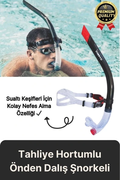 Yüksek Kalite Silikon Siyah Tahliye Hortumlu Deniz Havuz Önden Su Altı Eğitim Dalış Şnorkeli-1 Adet ürün görseli 1