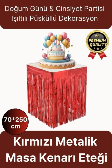 Premium Dekorasyon Püsküllü Işıltılı Doğum Günü Cinsiyet Partisi Kırmızı Masa Kenarı Eteği 70*250cm ürün görseli 1