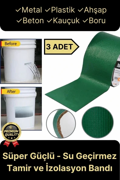 Premium Dayanıklı Süper Güçlü Su Geçirmez Sızdırmaz Yeşil Tamir ve İzolasyon Bandı 48mm x 10m-3 Adet ürün görseli 1