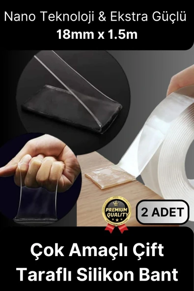 Çok Amaçlı İzolasyon Hava Su Sızdırmaz Çift Taraflı Silikon Şeffaf Nano Bant 18mm x 1.5m - 2 Adet ürün görseli 1