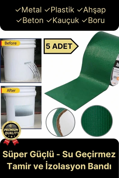 Premium Dayanıklı Süper Güçlü Su Geçirmez Sızdırmaz Yeşil Tamir ve İzolasyon Bandı 48mm x 10m-5 Adet ürün görseli 1