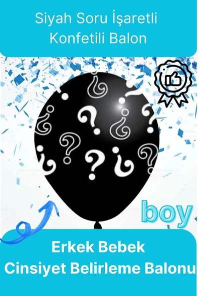 Siyah Soru İşareti Cinsiyet Belirleme Partisi Baby Shower Kız mı Erkek mi 18inç 45cm Konfetili Balon ürün görseli 1