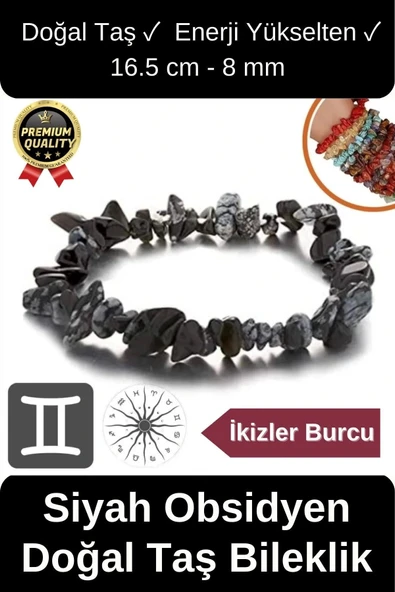 Özel Üretim Enerji Yükselten Esnek İp İkizler Burcu Gerçek Siyah Obsidyen Doğal Taş Unisex Bileklik ürün görseli 1