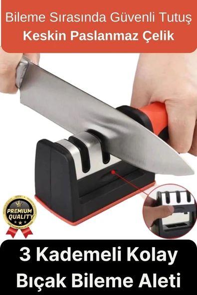 Profesyonel Ergonomik Pratik Keskin Paslanmaz Çelik Şef Mutfak 3 Kademeli Kolay Bıçak Bileme Aleti ürün görseli 1