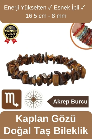 Özel Üretim Enerji Yükselten Esnek İpli Akrep Burcu Gerçek Kaplan Gözü Doğal Taş Unisex Bileklik ürün görseli 1