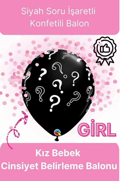 Siyah Soru İşareti Cinsiyet Belirleme Partisi Baby Shower Kız mı Erkek mi 18inç 45cm Konfetili Balon ürün görseli 1
