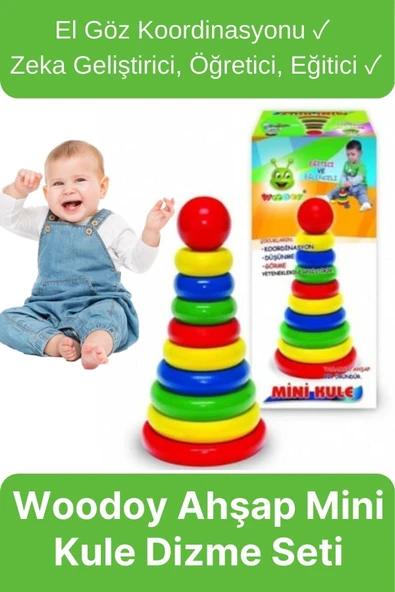 Eğitici Eğlenceli Zeka Geliştirici Oyun Çocuk El Göz Koordinasyonu Woodoy Ahşap Mini Kule Dizme Seti ürün görseli 1