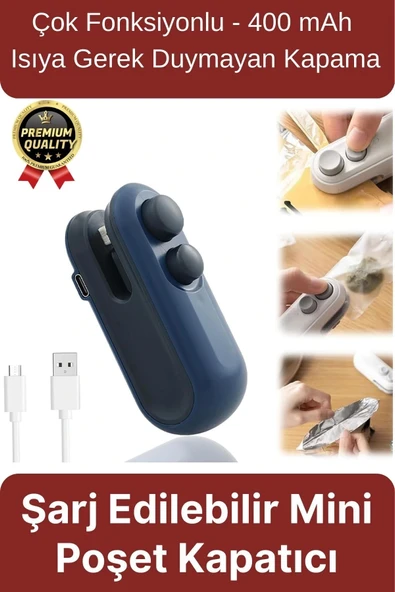 Çok Fonksiyonlu Isıya Gerek Duymayan 400mAh Şarj Edilir Mini Poşet Ambalaj Ağzı Kapatıcı Ve Kesici ürün görseli 1