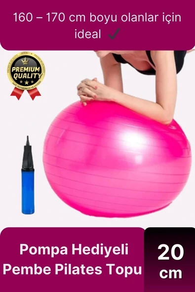 Premium Mini Gymball 20cm Jimnastik Denge Fitness Spor Şişirme Pompası Hediyeli Pembe Pilates Topu ürün görseli 1