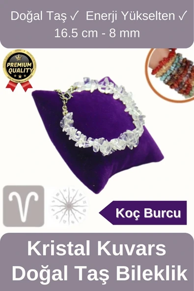 Özel Üretim Enerji Yükselten Esnek İpli Koç Burcu Beyaz Kristal Kuvars Doğal Taş Unisex Bileklik ürün görseli 1