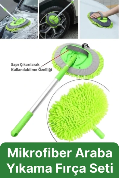 Çok Fonksiyonlu 180 Derece Dönen Mikrofiber Mop Çizmez Araba Otomobil Yıkama Uzun Sopalı Fırça Seti ürün görseli 1