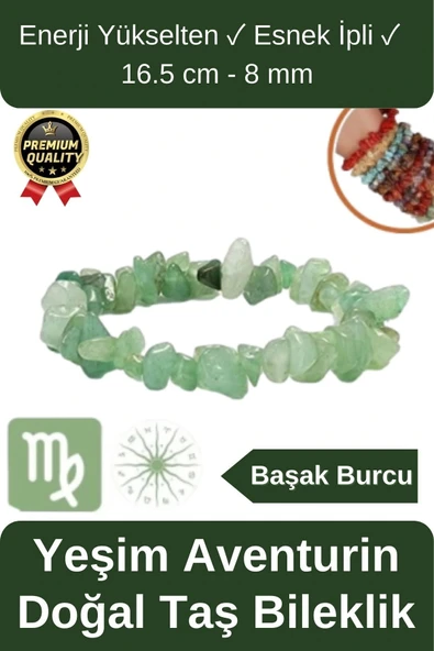 Özel Üretim Enerji Yükselten Esnek Ipli Başak Burcu Gerçek Yeşim Aventurin Doğal Taş Unisex Bileklik ürün görseli 1