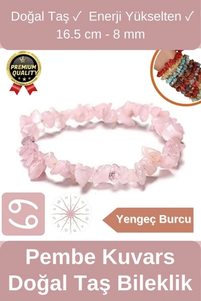 Özel Üretim Enerji Yükselten Esnek Ip Yengeç Burcu Gerçek Pembe Kuvars Doğal Taş Unisex Bileklik ürün görseli 1
