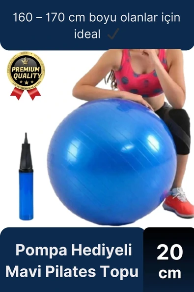 Premium Mini Gymball 20cm Jimnastik Denge Fitness Spor Şişirme Pompası Hediyeli Mavi Pilates Topu ürün görseli 1