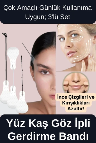 Çok Amaçlı Estetik Günlük Lastikli Yüz Kaş Göz Boyun Vücut Kaz Ayağı İpli Gerdirme Bantları 3'lü Set ürün görseli 1