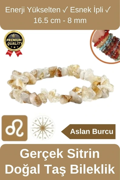 Özel Üretim Enerji Yükselten Esnek İpli Aslan Burcu Gerçek Sitrin Doğal Taş Unisex Bileklik 16.5 cm ürün görseli 1