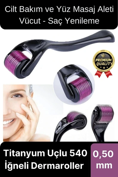 Premium Cilt Bakım ve Yüz Masaj Aleti Vücut Yenileme Titanyum Uçlu 540 İğneli Dermaroller 0,50 mm ürün görseli 1
