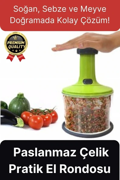 Premium Pratik Paslanmaz Çelik Sebze Meyve Soğan Doğrama Bıçaklı Üstten Basmalı El Rondosu Blender ürün görseli 1